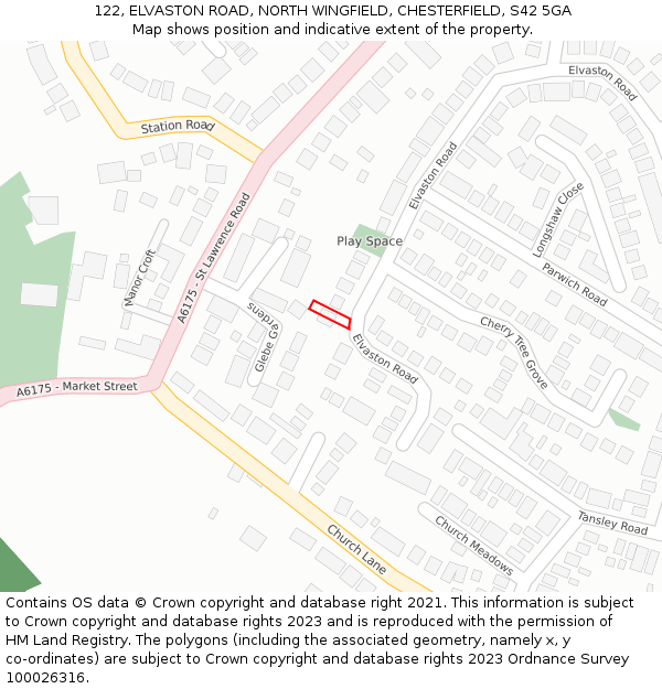 122, ELVASTON ROAD, NORTH WINGFIELD, CHESTERFIELD, S42 5GA: Location map and indicative extent of plot