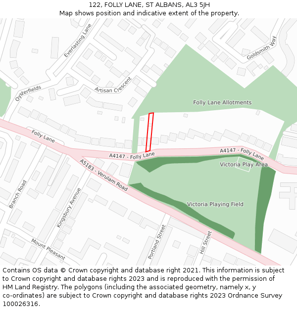 122, FOLLY LANE, ST ALBANS, AL3 5JH: Location map and indicative extent of plot