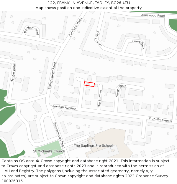 122, FRANKLIN AVENUE, TADLEY, RG26 4EU: Location map and indicative extent of plot