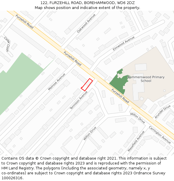 122, FURZEHILL ROAD, BOREHAMWOOD, WD6 2DZ: Location map and indicative extent of plot