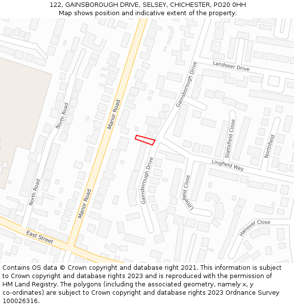 122, GAINSBOROUGH DRIVE, SELSEY, CHICHESTER, PO20 0HH: Location map and indicative extent of plot