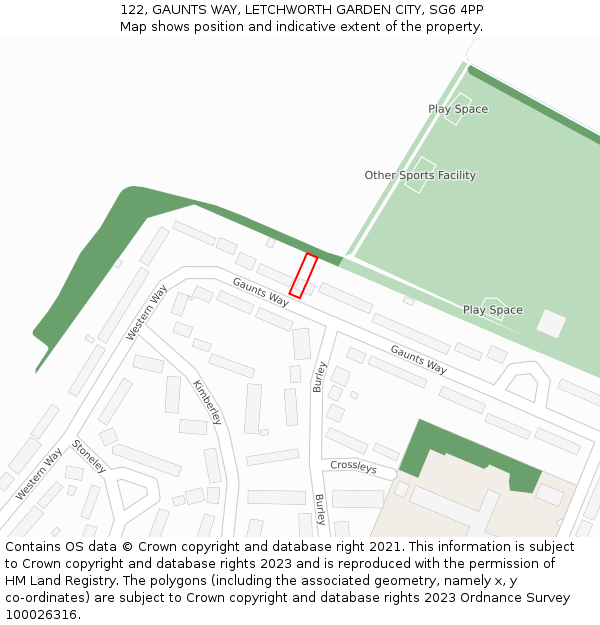 122, GAUNTS WAY, LETCHWORTH GARDEN CITY, SG6 4PP: Location map and indicative extent of plot