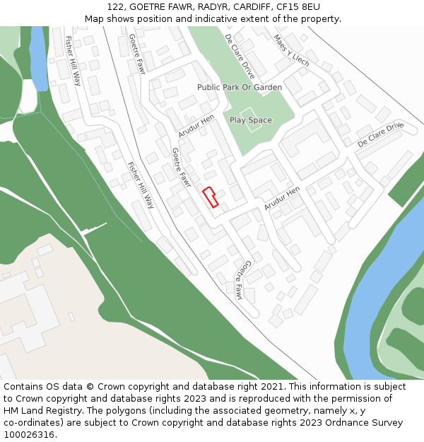 122, GOETRE FAWR, RADYR, CARDIFF, CF15 8EU: Location map and indicative extent of plot