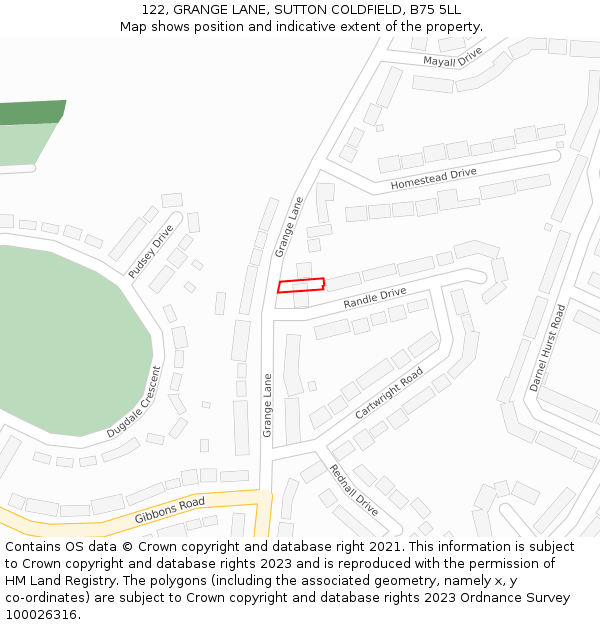 122, GRANGE LANE, SUTTON COLDFIELD, B75 5LL: Location map and indicative extent of plot