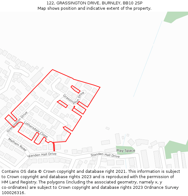 122, GRASSINGTON DRIVE, BURNLEY, BB10 2SP: Location map and indicative extent of plot