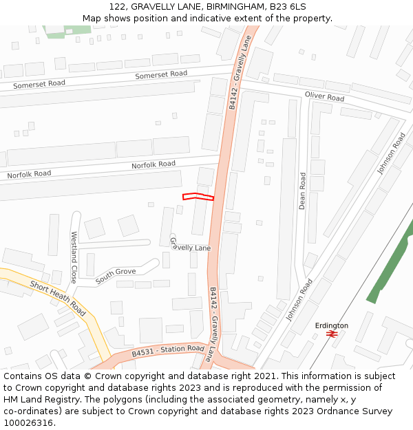 122, GRAVELLY LANE, BIRMINGHAM, B23 6LS: Location map and indicative extent of plot