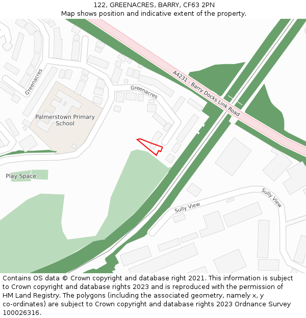 122, GREENACRES, BARRY, CF63 2PN: Location map and indicative extent of plot