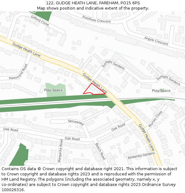 122, GUDGE HEATH LANE, FAREHAM, PO15 6PS: Location map and indicative extent of plot