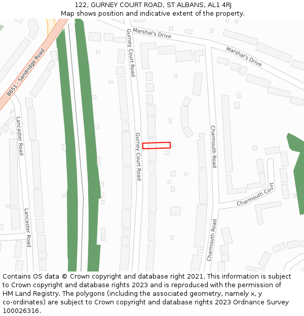 122, GURNEY COURT ROAD, ST ALBANS, AL1 4RJ: Location map and indicative extent of plot