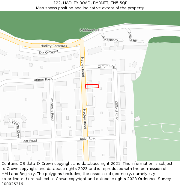 122, HADLEY ROAD, BARNET, EN5 5QP: Location map and indicative extent of plot