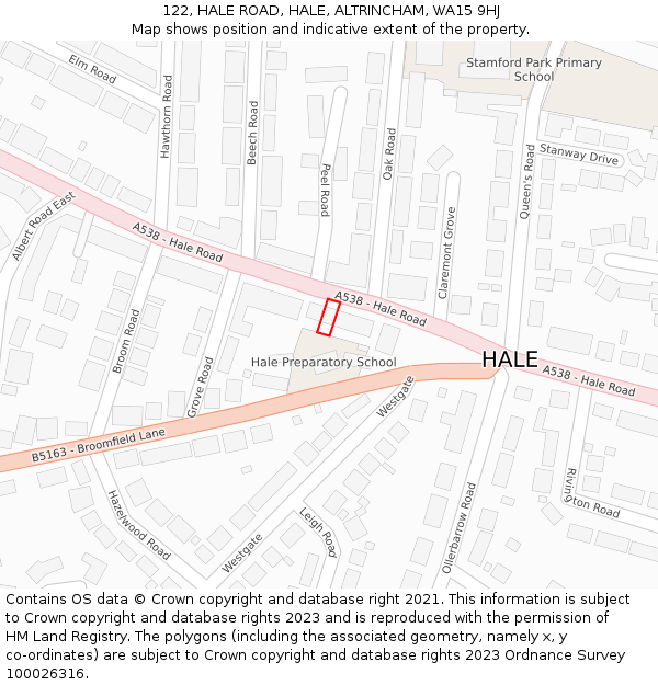 122, HALE ROAD, HALE, ALTRINCHAM, WA15 9HJ: Location map and indicative extent of plot