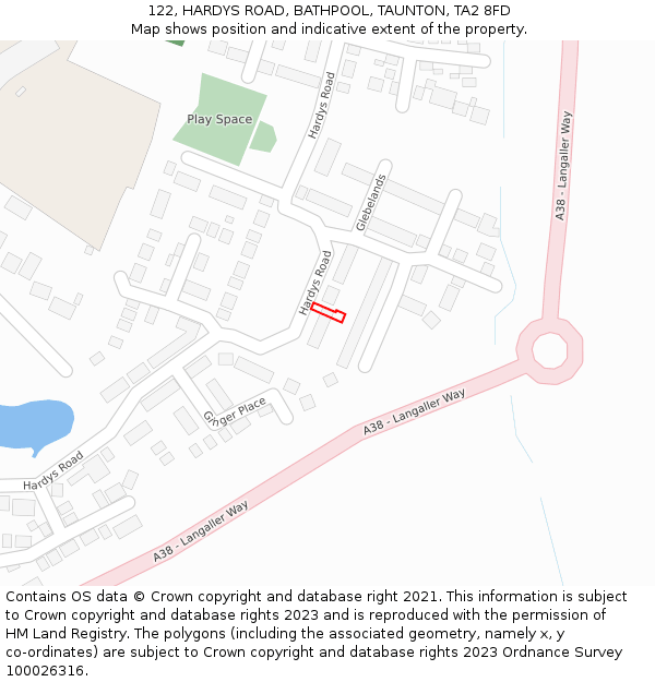 122, HARDYS ROAD, BATHPOOL, TAUNTON, TA2 8FD: Location map and indicative extent of plot
