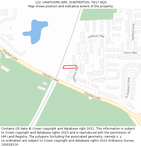 122, HAWTHORN WAY, SHEPPERTON, TW17 8QD: Location map and indicative extent of plot
