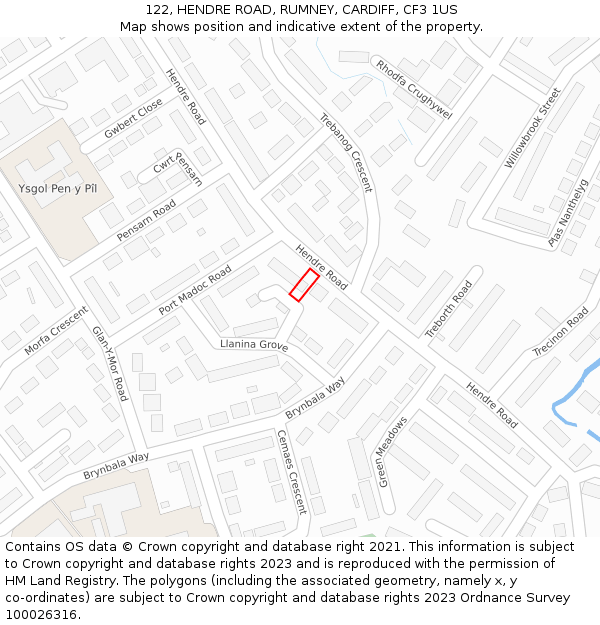 122, HENDRE ROAD, RUMNEY, CARDIFF, CF3 1US: Location map and indicative extent of plot