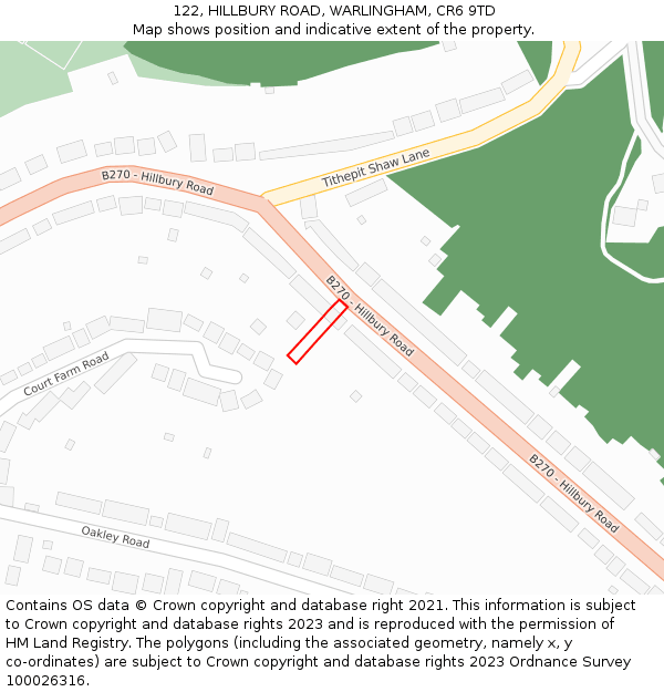 122, HILLBURY ROAD, WARLINGHAM, CR6 9TD: Location map and indicative extent of plot