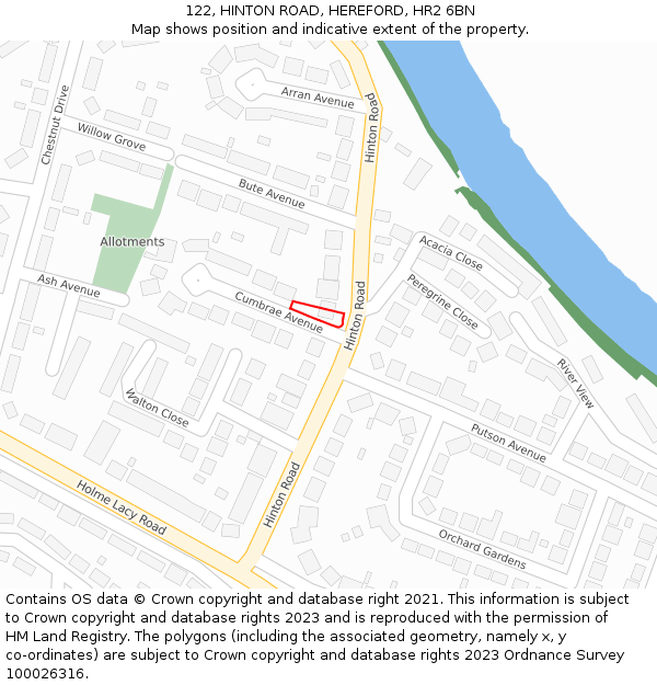 122, HINTON ROAD, HEREFORD, HR2 6BN: Location map and indicative extent of plot