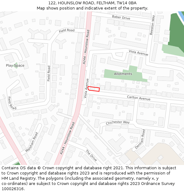 122, HOUNSLOW ROAD, FELTHAM, TW14 0BA: Location map and indicative extent of plot