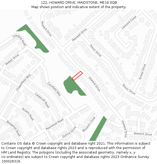 122, HOWARD DRIVE, MAIDSTONE, ME16 0QB: Location map and indicative extent of plot