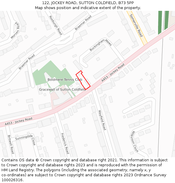 122, JOCKEY ROAD, SUTTON COLDFIELD, B73 5PP: Location map and indicative extent of plot