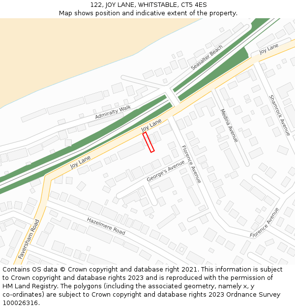 122, JOY LANE, WHITSTABLE, CT5 4ES: Location map and indicative extent of plot
