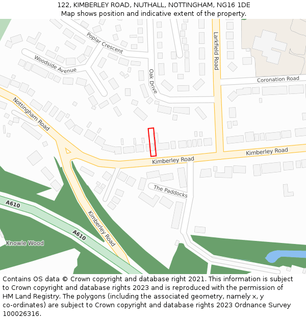 122, KIMBERLEY ROAD, NUTHALL, NOTTINGHAM, NG16 1DE: Location map and indicative extent of plot