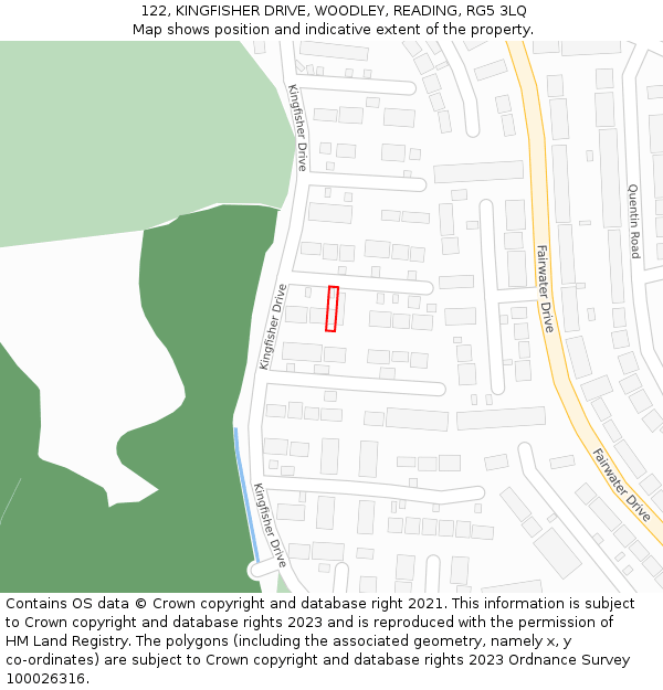 122, KINGFISHER DRIVE, WOODLEY, READING, RG5 3LQ: Location map and indicative extent of plot