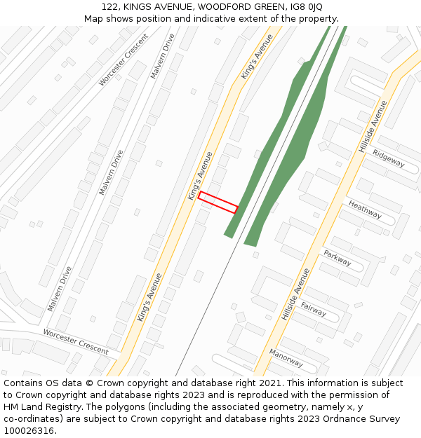 122, KINGS AVENUE, WOODFORD GREEN, IG8 0JQ: Location map and indicative extent of plot