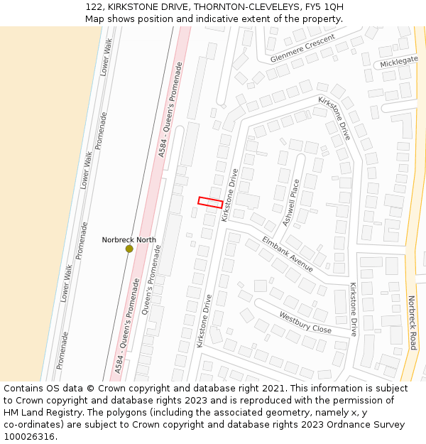 122, KIRKSTONE DRIVE, THORNTON-CLEVELEYS, FY5 1QH: Location map and indicative extent of plot