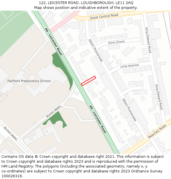 122, LEICESTER ROAD, LOUGHBOROUGH, LE11 2AQ: Location map and indicative extent of plot