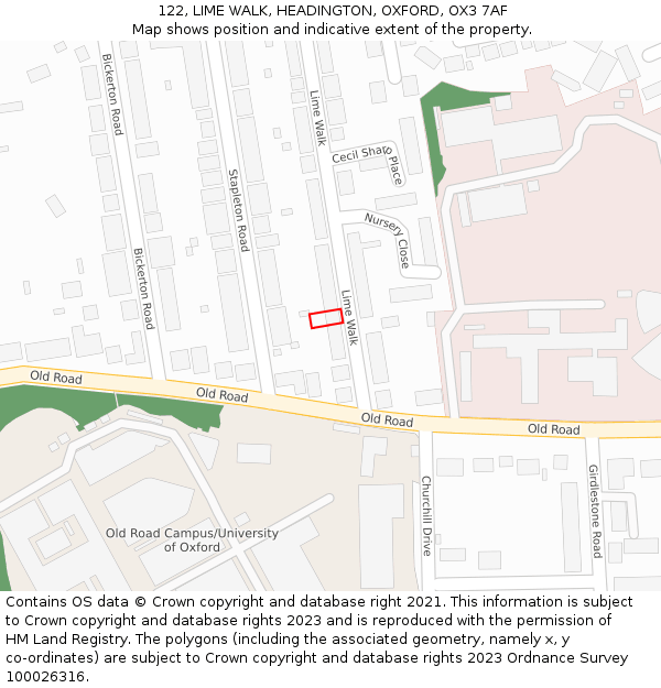 122, LIME WALK, HEADINGTON, OXFORD, OX3 7AF: Location map and indicative extent of plot