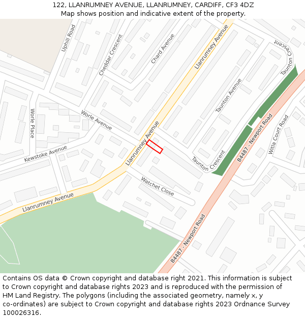 122, LLANRUMNEY AVENUE, LLANRUMNEY, CARDIFF, CF3 4DZ: Location map and indicative extent of plot