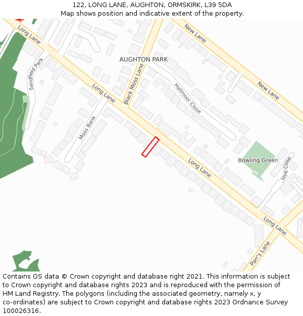 122, LONG LANE, AUGHTON, ORMSKIRK, L39 5DA: Location map and indicative extent of plot