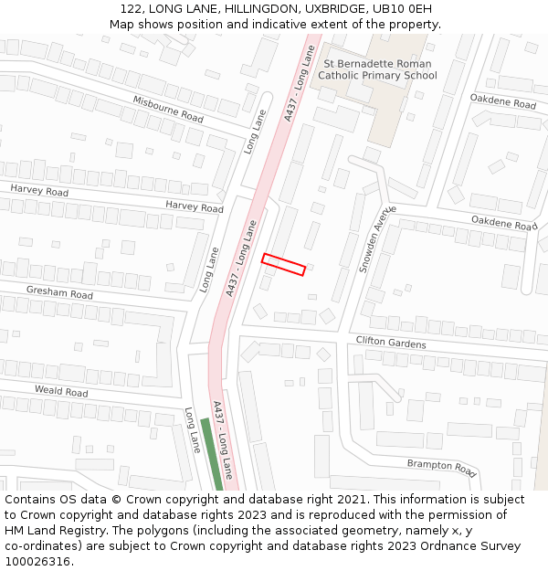 122, LONG LANE, HILLINGDON, UXBRIDGE, UB10 0EH: Location map and indicative extent of plot
