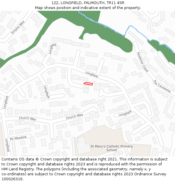 122, LONGFIELD, FALMOUTH, TR11 4SR: Location map and indicative extent of plot