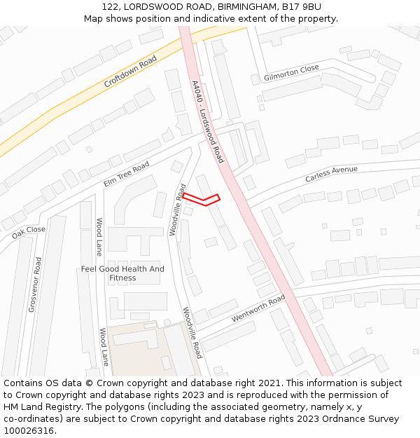 122, LORDSWOOD ROAD, BIRMINGHAM, B17 9BU: Location map and indicative extent of plot