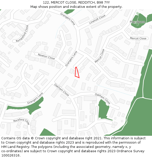 122, MERCOT CLOSE, REDDITCH, B98 7YY: Location map and indicative extent of plot