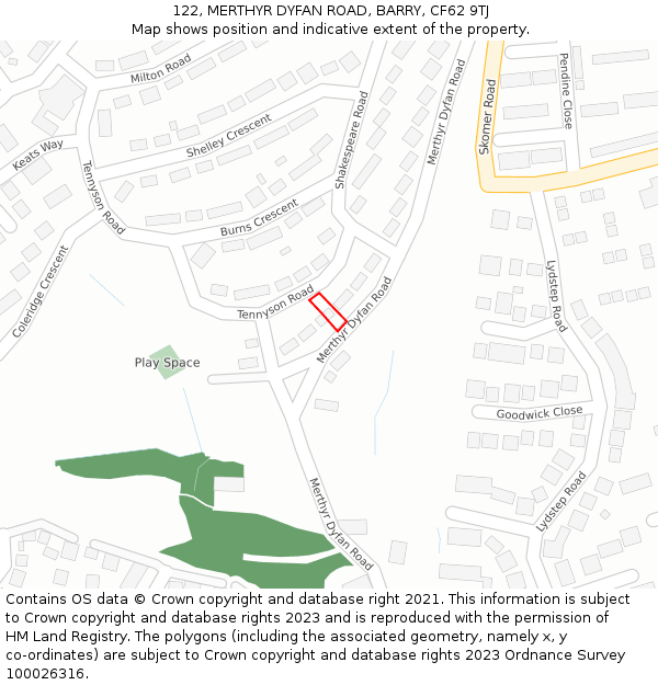 122, MERTHYR DYFAN ROAD, BARRY, CF62 9TJ: Location map and indicative extent of plot