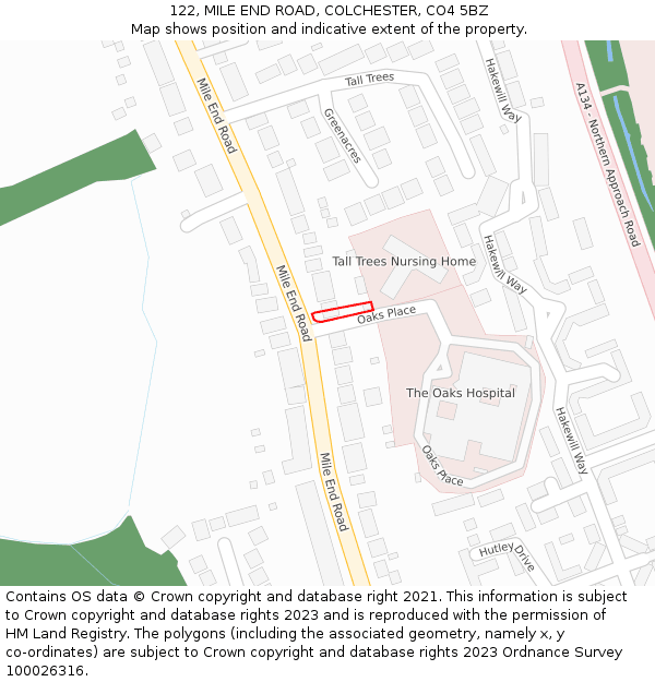 122, MILE END ROAD, COLCHESTER, CO4 5BZ: Location map and indicative extent of plot