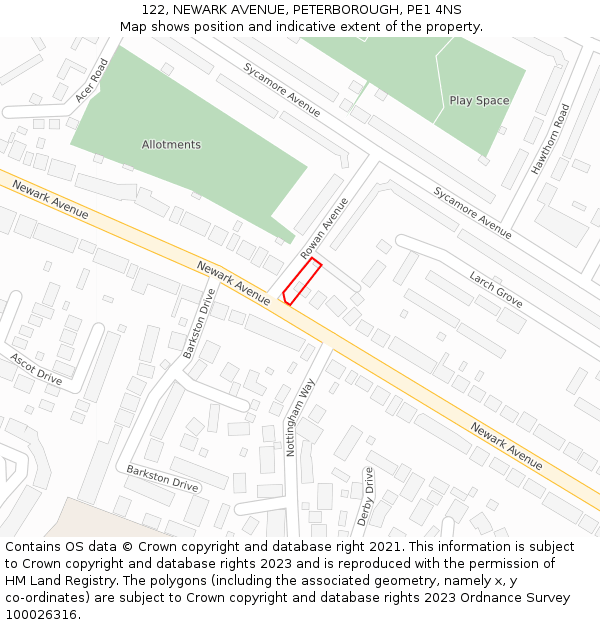 122, NEWARK AVENUE, PETERBOROUGH, PE1 4NS: Location map and indicative extent of plot