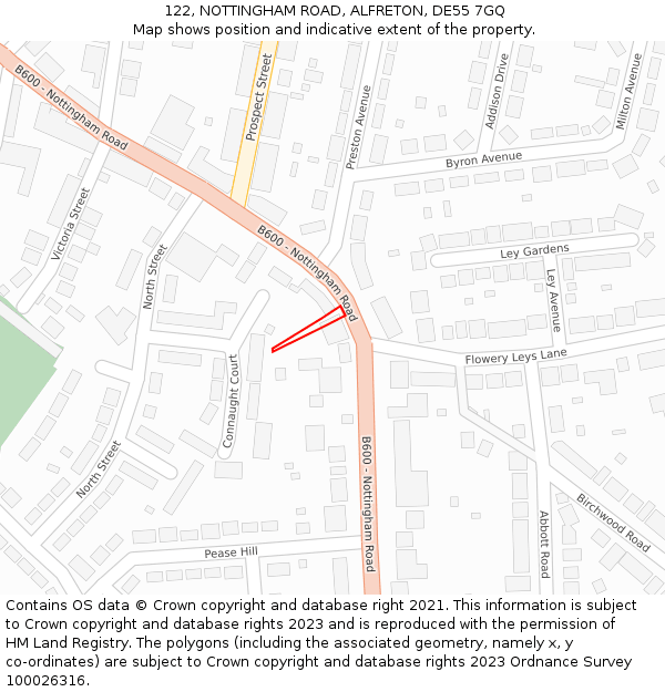 122, NOTTINGHAM ROAD, ALFRETON, DE55 7GQ: Location map and indicative extent of plot