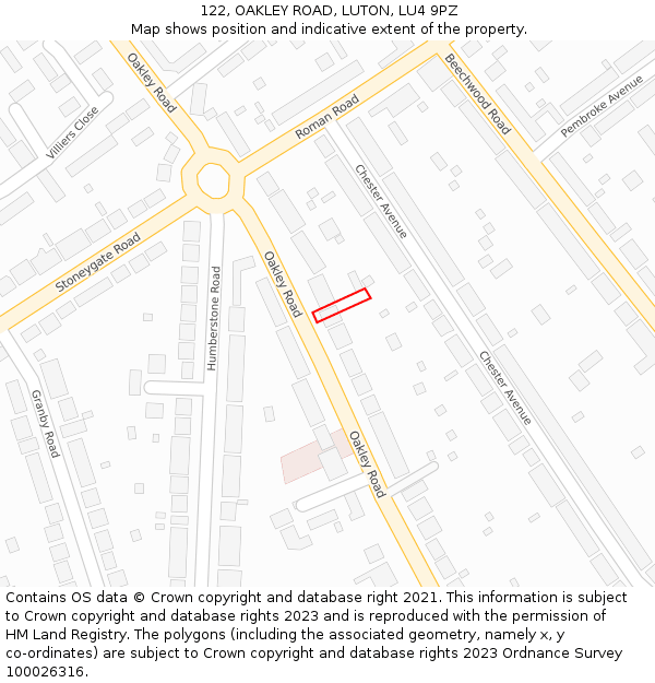 122, OAKLEY ROAD, LUTON, LU4 9PZ: Location map and indicative extent of plot