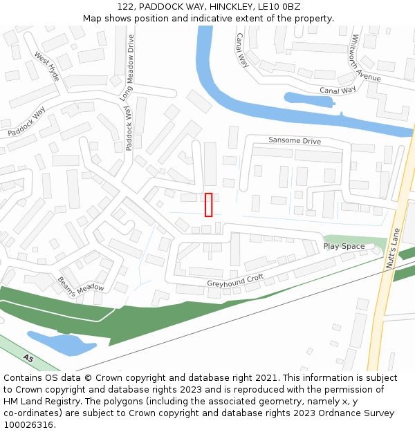 122, PADDOCK WAY, HINCKLEY, LE10 0BZ: Location map and indicative extent of plot