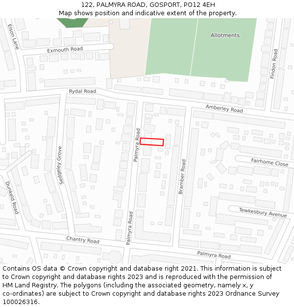 122, PALMYRA ROAD, GOSPORT, PO12 4EH: Location map and indicative extent of plot