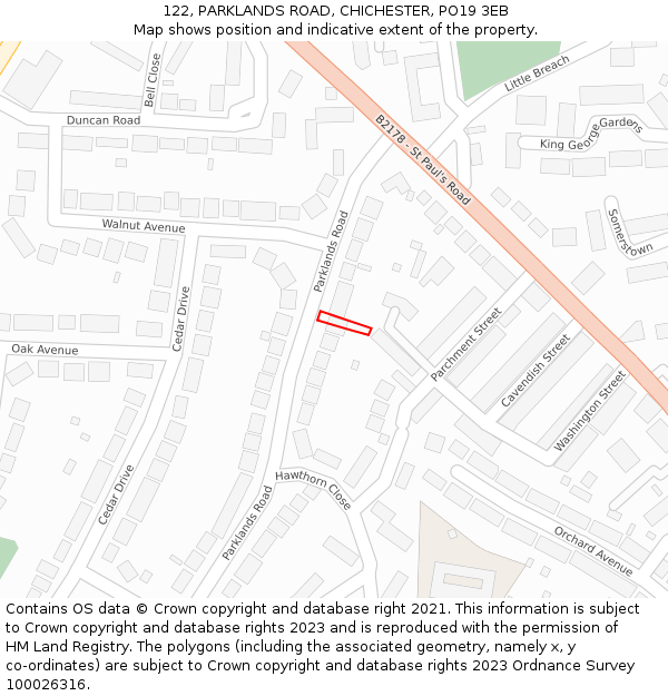 122, PARKLANDS ROAD, CHICHESTER, PO19 3EB: Location map and indicative extent of plot