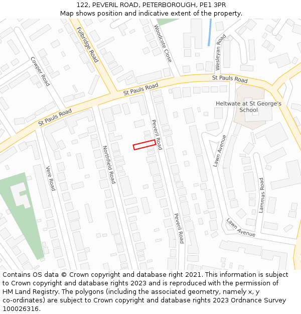 122, PEVERIL ROAD, PETERBOROUGH, PE1 3PR: Location map and indicative extent of plot