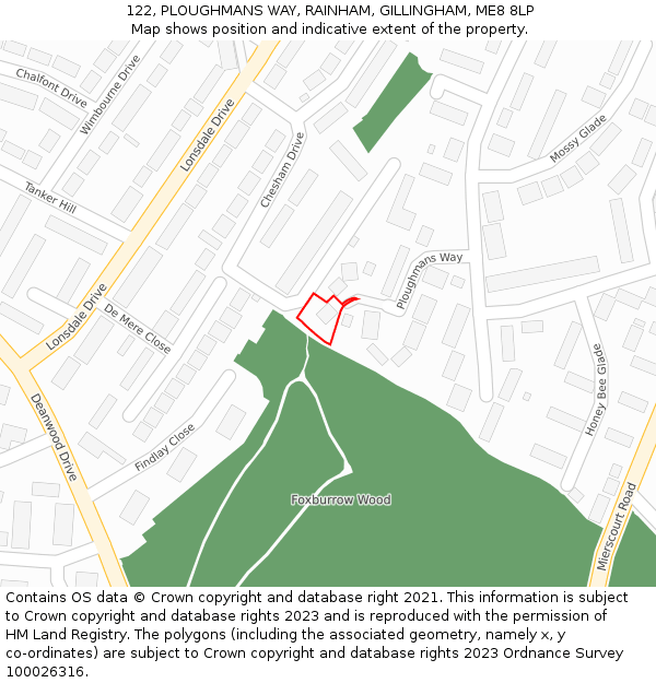 122, PLOUGHMANS WAY, RAINHAM, GILLINGHAM, ME8 8LP: Location map and indicative extent of plot