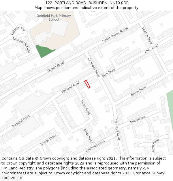 122, PORTLAND ROAD, RUSHDEN, NN10 0DP: Location map and indicative extent of plot