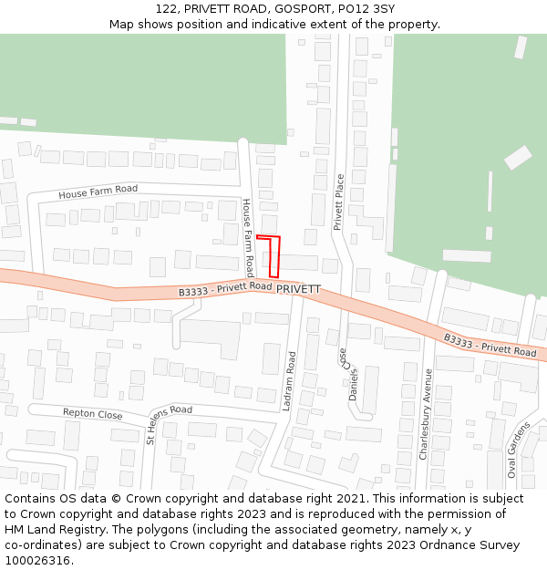 122, PRIVETT ROAD, GOSPORT, PO12 3SY: Location map and indicative extent of plot