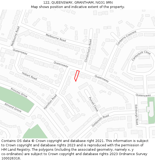 122, QUEENSWAY, GRANTHAM, NG31 9RN: Location map and indicative extent of plot