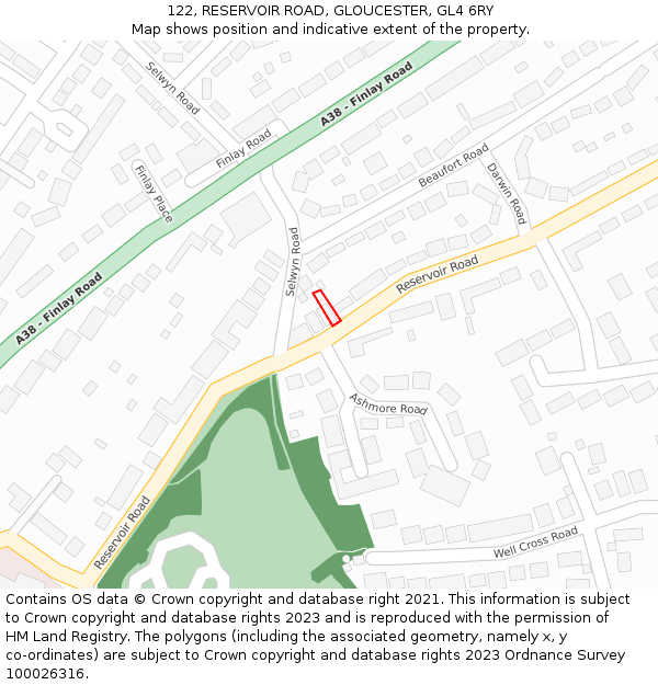 122, RESERVOIR ROAD, GLOUCESTER, GL4 6RY: Location map and indicative extent of plot